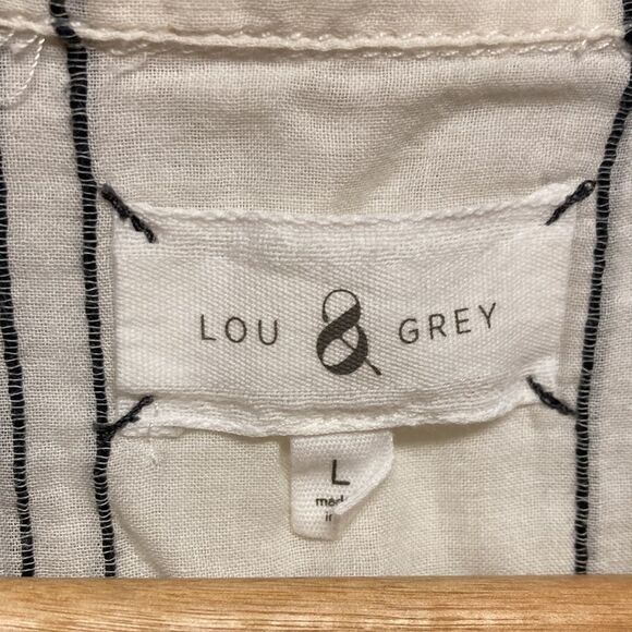 Lou & Grey 100% Cotton Light Weight Striped Sheer Sleeveless Collared Blouse L - Picture 3 of 7